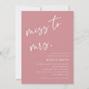 Invitación Dusty Rose Señorita a Señora Cumpleaños de Despedi