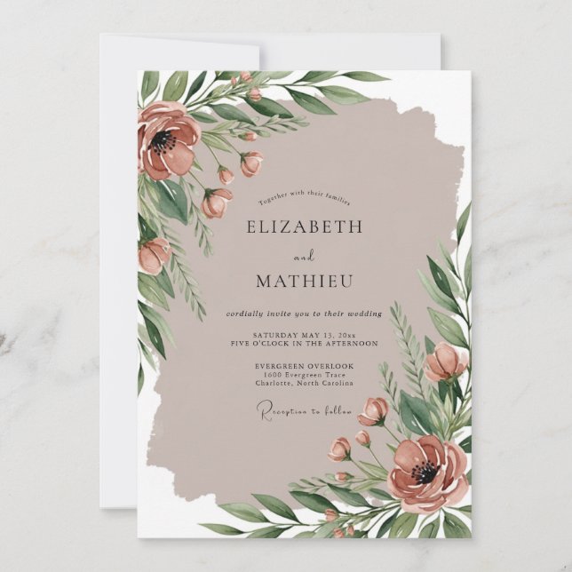Invitación Dusty Rose Serene Earthy Wedding (Anverso)