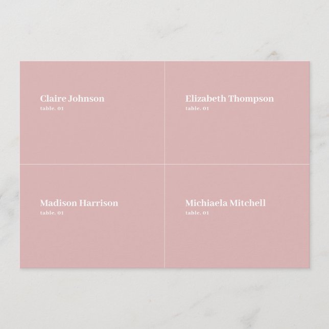 Invitación Dusty Rose Wedding Place Card DIY (Anverso)