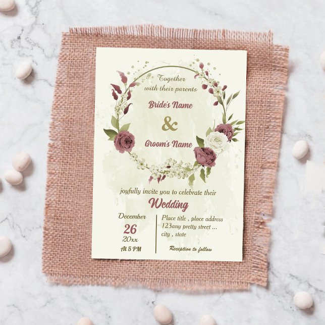 Invitación dusty rose white flowers botanical wedding (Subido por el creador)