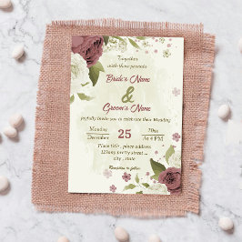 Invitación dusty rose white flowers botanical wedding