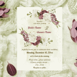 Invitación dusty rose white flowers botanical wedding