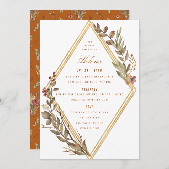 Invitación Dusty Sage Gold Diamond Rust Fall Brillante Shower (Anverso / Reverso)
