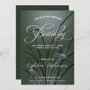 Invitación Dusty Sage Green Dragonfly Cumpleaños