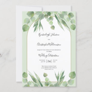 Invitación Dusty Sage Green Eucalyptus Geométrico Arch Boda