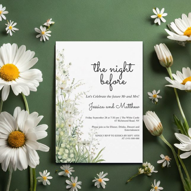 Invitación Dusty Sage Green Flowers Boda Ensayo Cena (Subido por el creador)