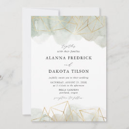 Invitación Dusty Sage Green Watercolor Gold Geométrico Boda