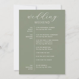 Invitación Dusty Sage Green Woodland Wedding Weekend Timeline