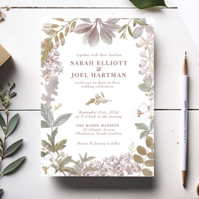 Invitación Dusty Sage Lavender Boda de flores botánicas (Subido por el creador)