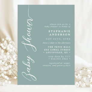 Invitación Dusty Teal Simple Moderno Script Baby Shower
