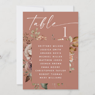 Invitación Dusty Terracotta Boho Boda Floral Tabla de asiento