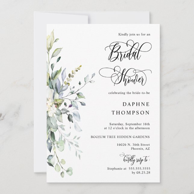 Invitación Dusty verde rosa lluvia de novias ducha de código  (Anverso)