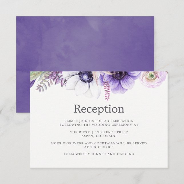 Invitación Dusty Violet Boda Acuarela Floral Recepción (Anverso / Reverso)