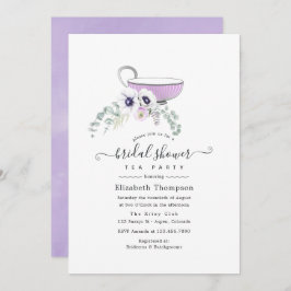 Invitación Dusty Violet Floral Bridal Shower Tea Fiesta