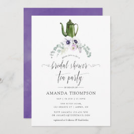 Invitación Dusty Violet Floral Bridal Shower Tea Fiesta