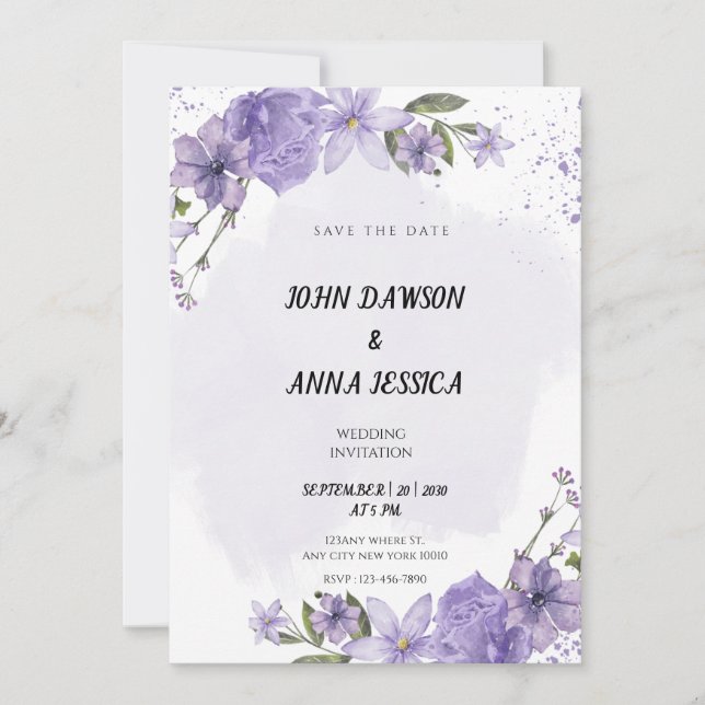 Invitación Dusty violet salva la fecha simple boda (Anverso)