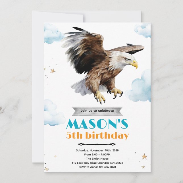 Invitación Eagle birthday party theme invitation (Anverso)