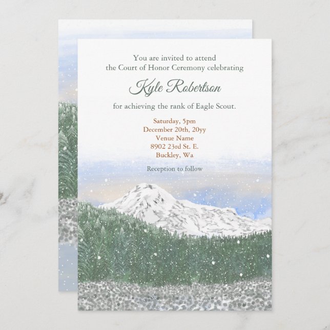 Invitación Eagle Scout, Court of Honor, Mt. Rainier (Anverso / Reverso)
