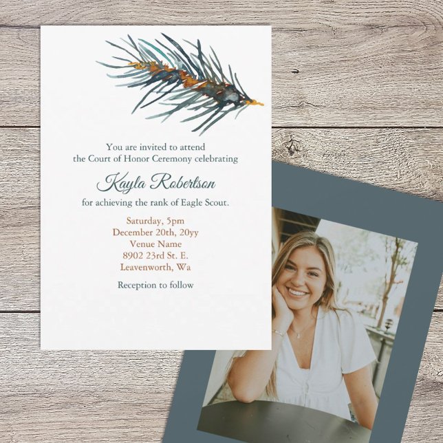Invitación Eagle Scout, Court of Honor, Pine Needles (Eagle scout court of honor party invitation, watercolor pine needles)