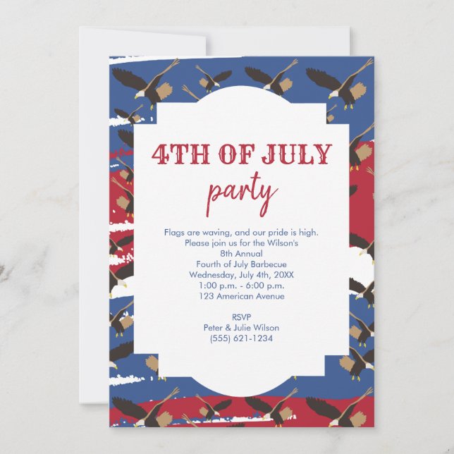 Invitación Eagle USA Bandera Patriótica Americana 4 de Julio  (Anverso)