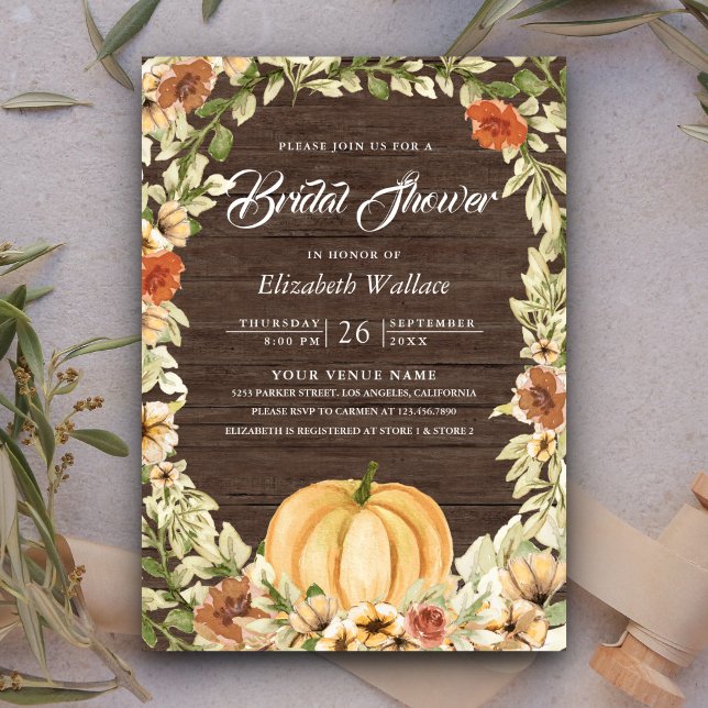 Invitación Earl Floral Barn Wood Pumpkin Brimpkin Shower (Subido por el creador)