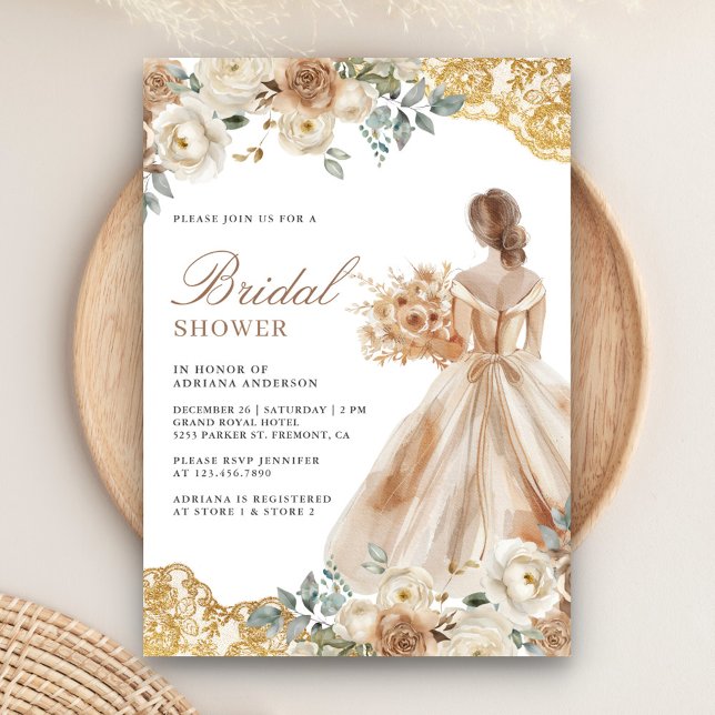 Invitación Earl Floral Gold Lace Vestido de traje de novia Du (Subido por el creador)