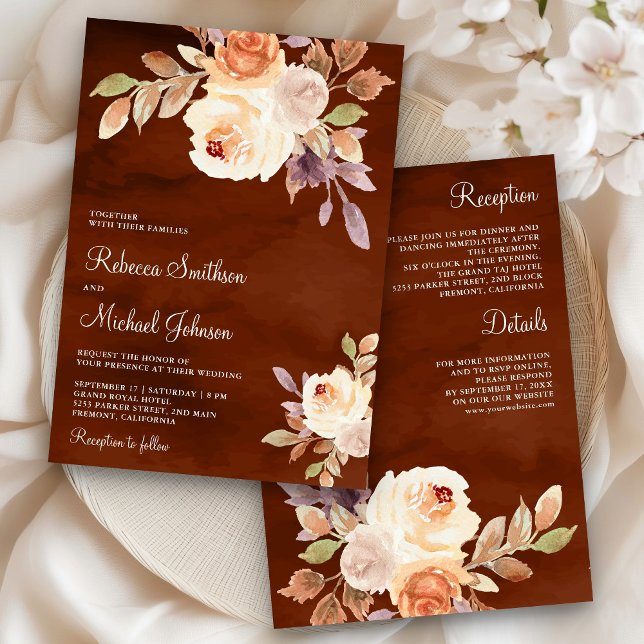Invitación Earl's Peach Floral All in One Terracotta Boda (Subido por el creador)