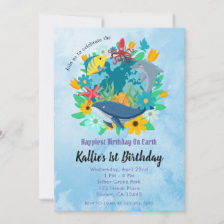Invitación Earth Day 1st Birthday Party Colorful 