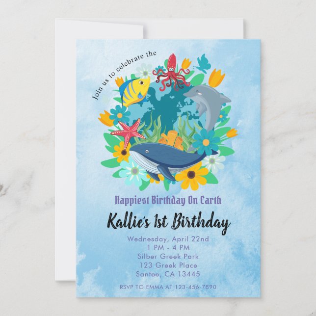 Invitación Earth Day 1st Birthday Party Colorful  (Anverso)
