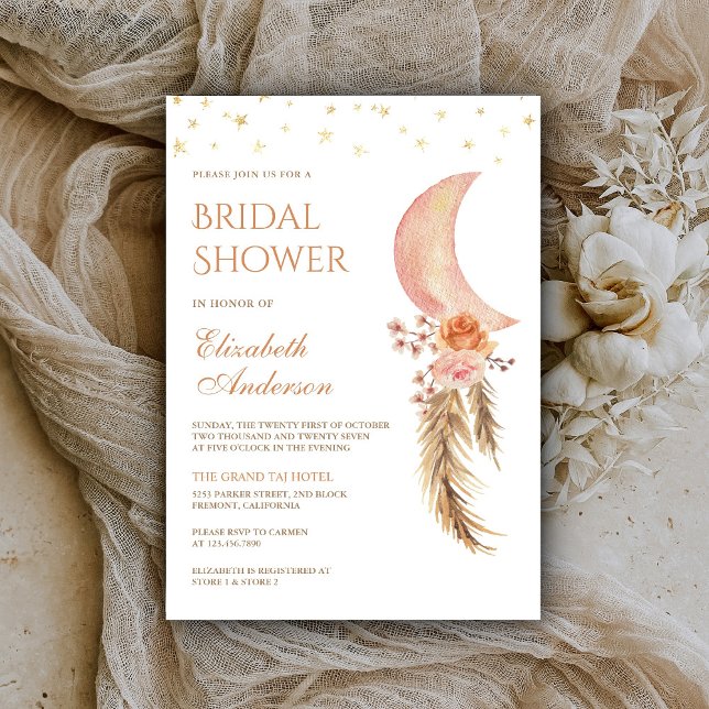 Invitación Earth Floral Pampas Crescent Moon Bridal Shower (Subido por el creador)