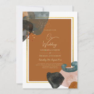 Invitación Earth Tones Boda Terracotta Green Gold Resumen