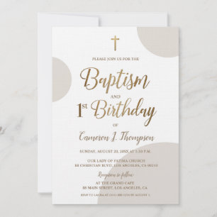 Invitación Earthtone Gold Baby Baptism 1º cumpleaños
