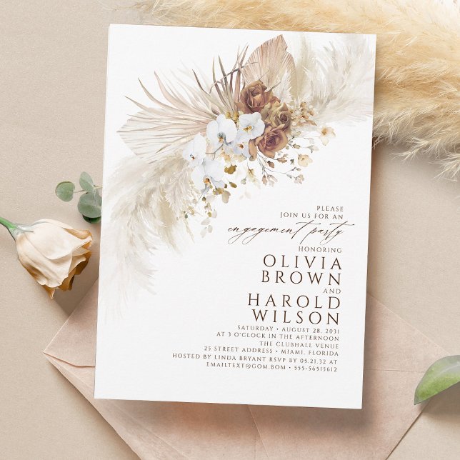 Invitación Earthy and White Flowers Partido de compromiso Boh (Subido por el creador)