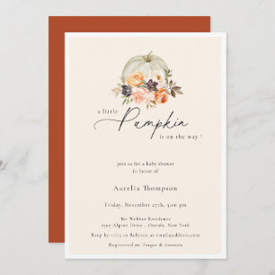 Invitación Earthy Autumn Floral Pumpkin Baby Shower