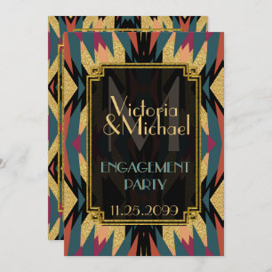 Invitación Earthy Aztec Modern Art Deco Engagement Party
