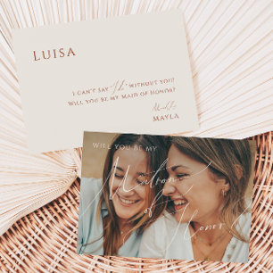 Invitación Earthy Beige Faded Photo Matron of Honor Card