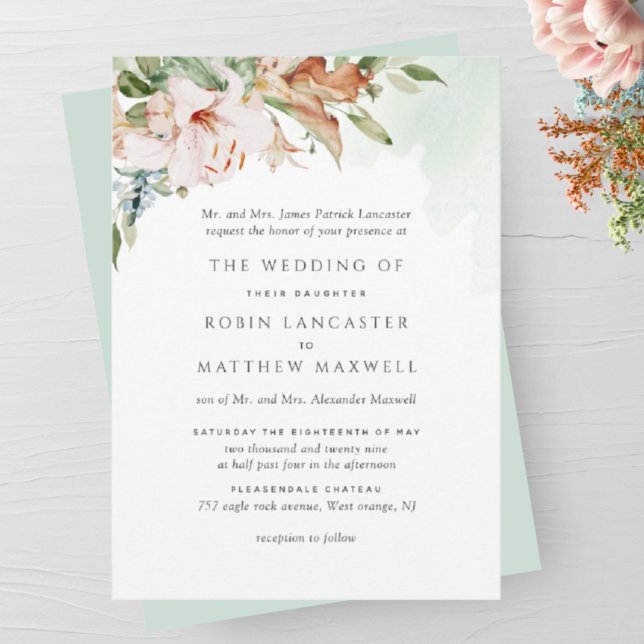 Invitación Earthy Blooms Elegant Green Formal Boda Invitat (Subido por el creador)