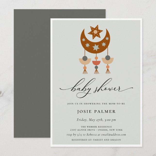 Invitación Earthy Bohemian Moon Mobile Baby Shower (Anverso / Reverso)