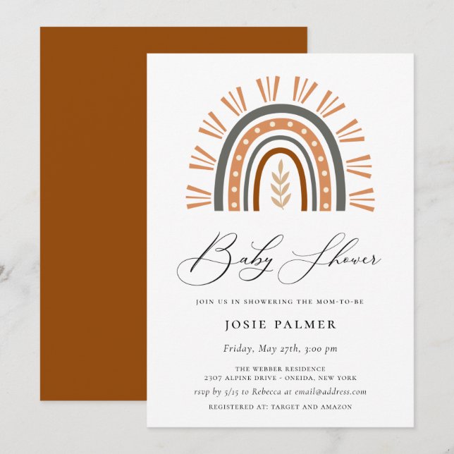 Invitación Earthy Bohemian Rainbow Baby Shower (Anverso / Reverso)