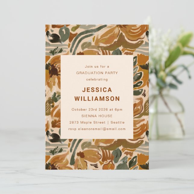 Invitación Earthy Boho Botanical Elegant Graduation Party (Anverso de pie)