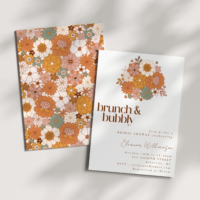 Invitación Earthy Boho Floral Brunch Bubbly Bridal Shower (Subido por el creador)