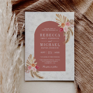 Invitación Earthy Boho Floral Pampas Rosa de Cine Boda