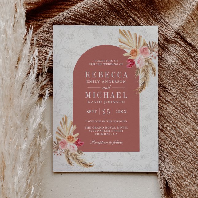 Invitación Earthy Boho Floral Pampas Rosa de Cine Boda (Subido por el creador)