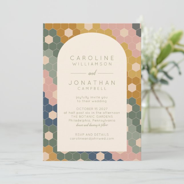Invitación Earthy Boho Moda geométrica Boda moderno (Anverso de pie)