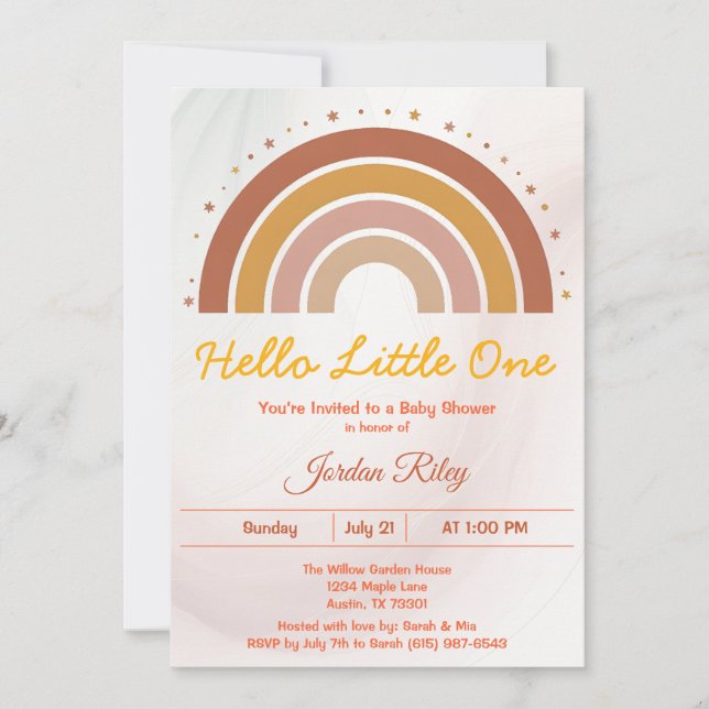 Invitación Earthy Boho Rainbow Baby Shower Género neutral (Anverso)