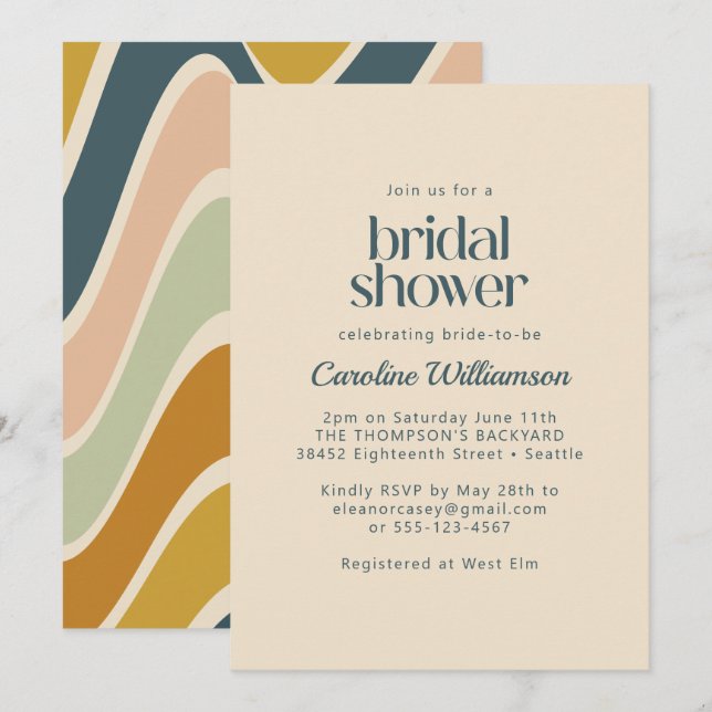 Invitación Earthy Boho Resumen Wavy Verde azulada Bridal Show (Anverso / Reverso)