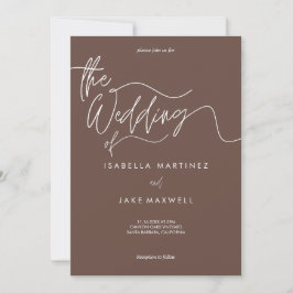 Invitación Earthy Brown & White Elegant Script Boda