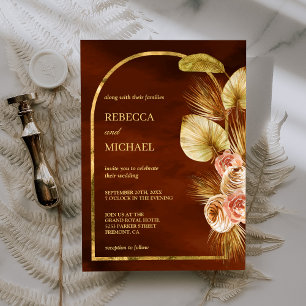 Invitación Earthy Floral Arch Dried Palm Naranja Boda