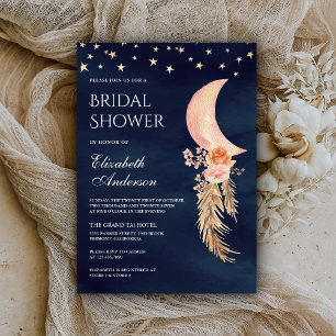 Invitación Earthy Floral Crescent Moon Navy Bridal Shower