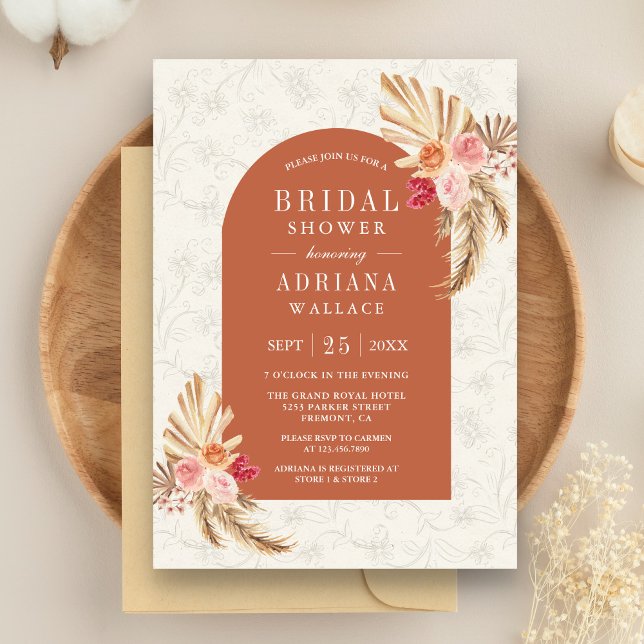 Invitación Earthy Floral Pampas Terracotta Bridal Shower (Subido por el creador)
